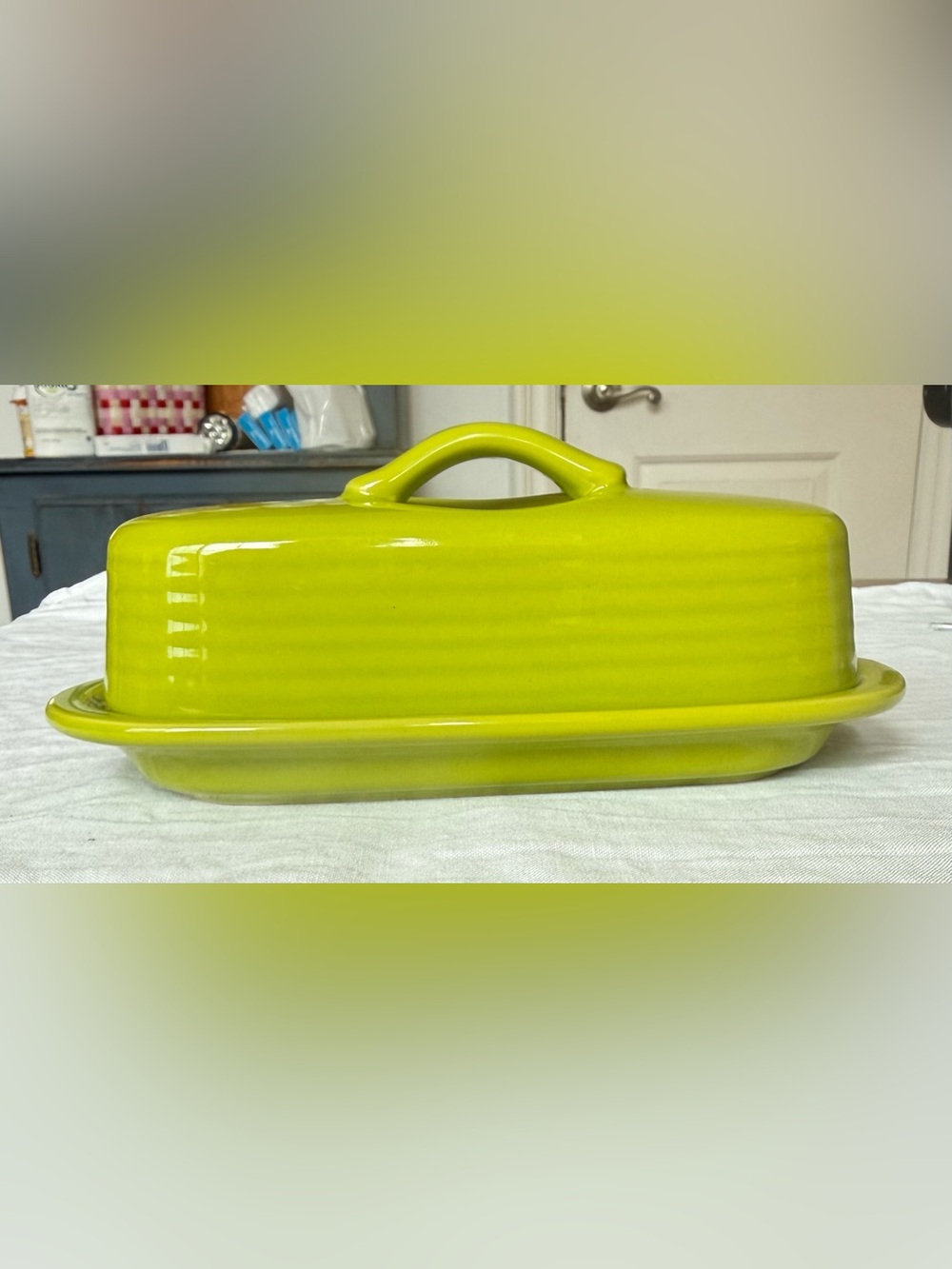 CHANTAL Full-Size Bright Lime Green Ceramic Butter Dish